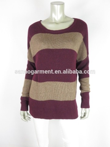 Burgundy/Taupe Cashmere Blend Striped Sweater