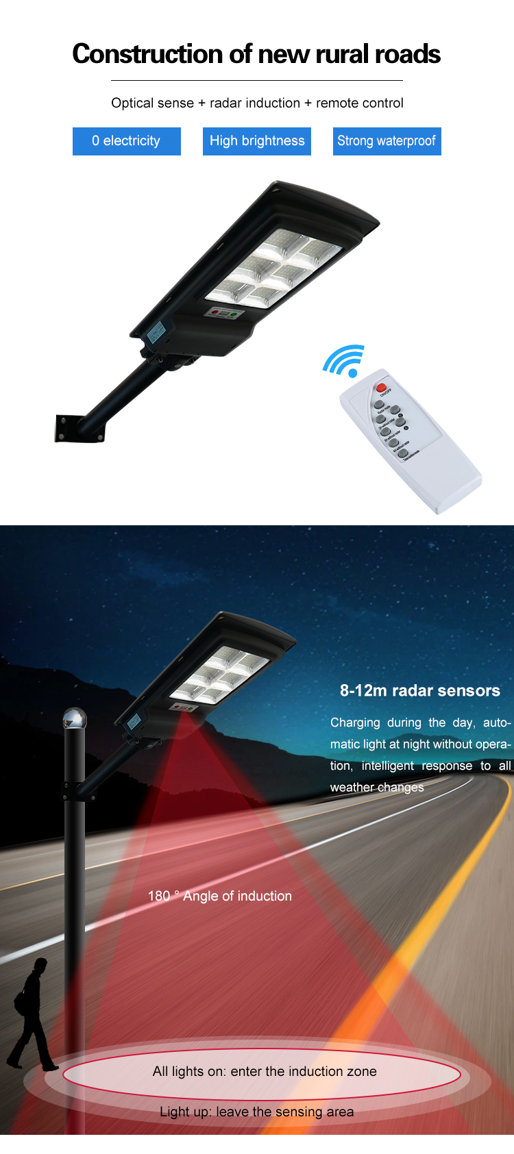 G-Lights High Effciency Waterproof Outdor Ip65 100W 150W Integrado All In One Solar Led Road Light