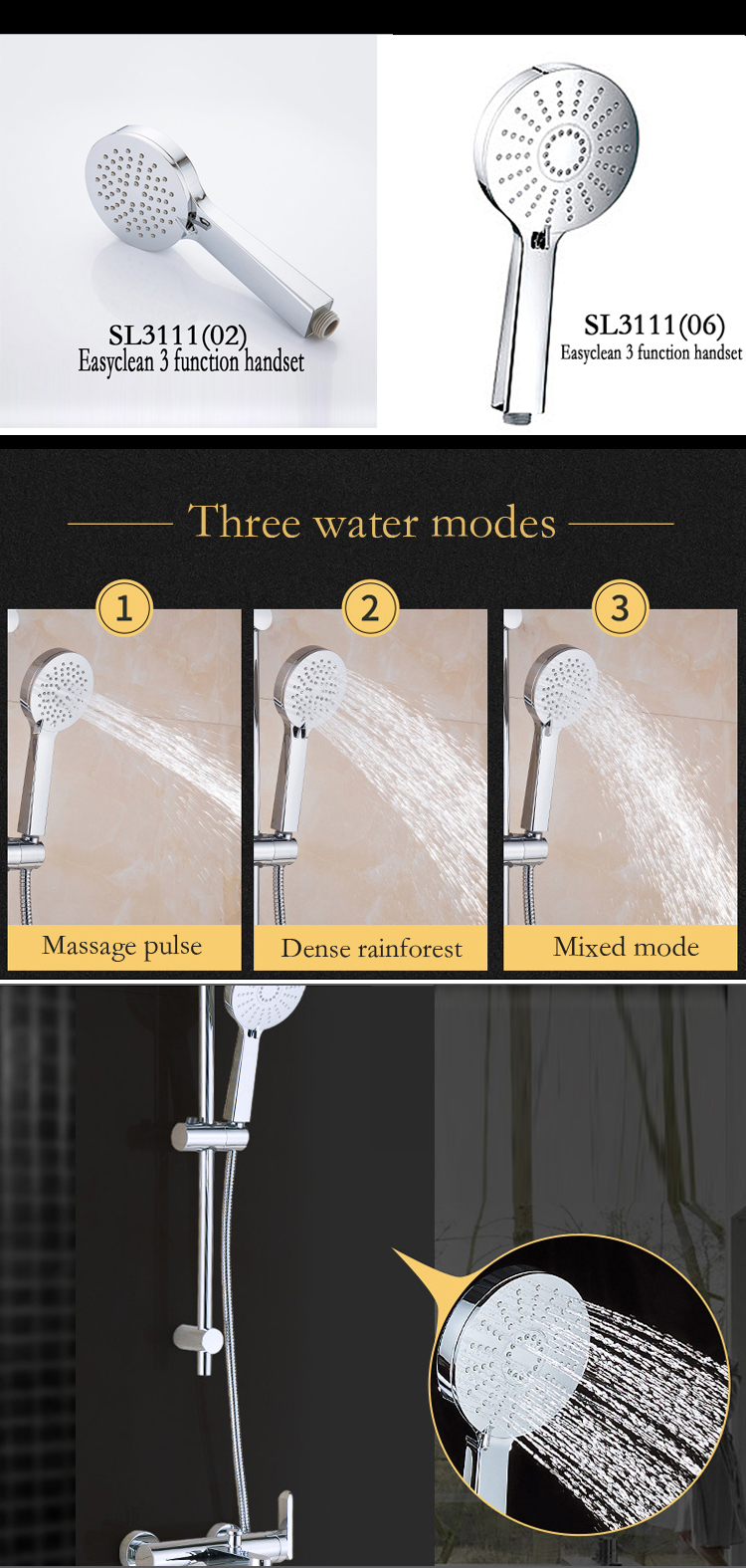 Shower head high quality Easyclean 3 function handset for wash