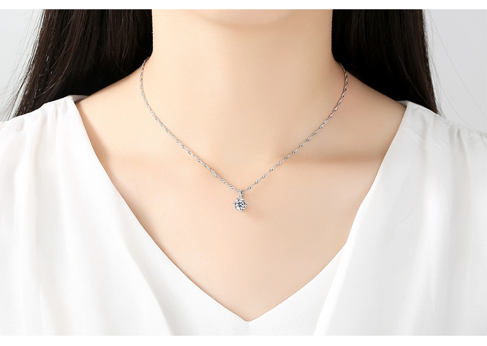 Wholesale Fine Jewelry Classic One Carat Ladies 925 Silver Chain Pendant Necklace