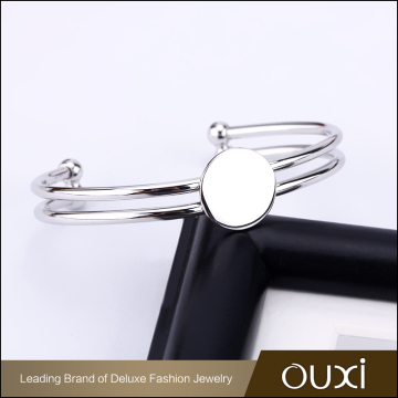 Fashion rhodium plated cooper alloy two row hollow open bangle cuff bangle