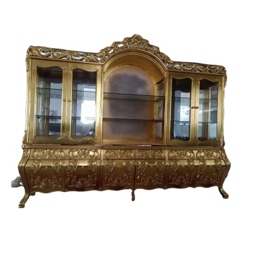 Luxurious Antique French Mansion Wood TV Unit with Gold Accents