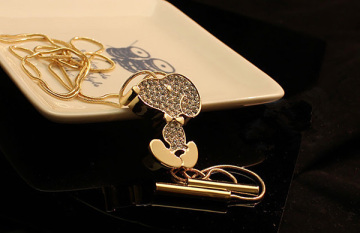 Cute Shiny Stones Animal Pendant Necklace Gold Long Necklace