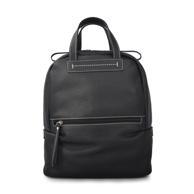 Top Grain Black Mini Lady Women Leather Backpack