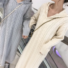 Cable knit long sweater dress