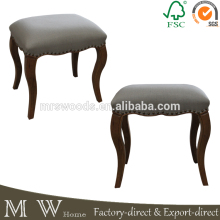 french oak wooden stool ottoman, upholstered linen oak stool, french oak stool
