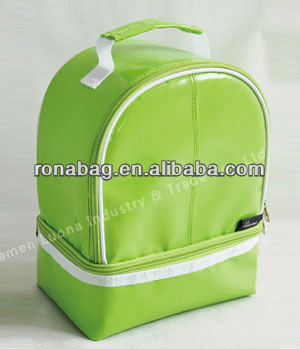 Cute insulated double compartment lunch cooler bag