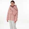 Pink down jacket with down collar