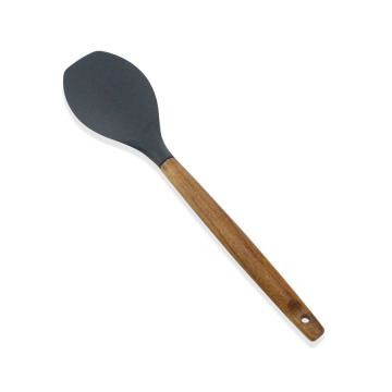 kitchen silicone round spatula spoon with wooden handle