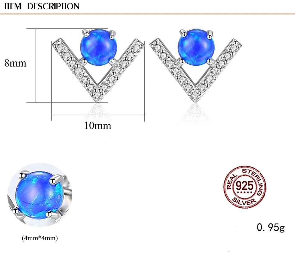 Trendy V Shape CZ S925 Silver Opal Stud Earrings