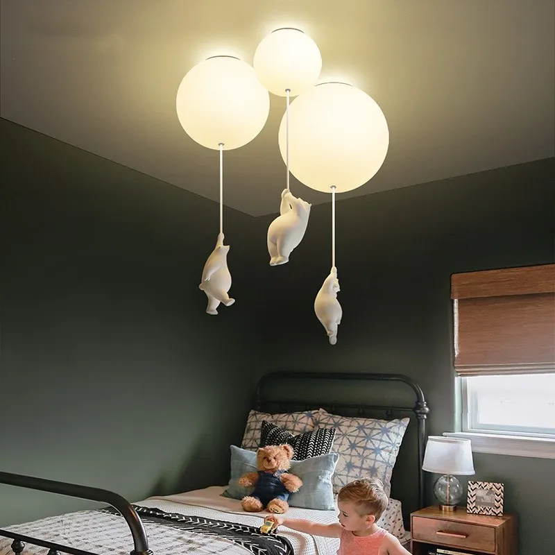 Modern Nordic Bear LED Pendant Light for Kids′ Rooms