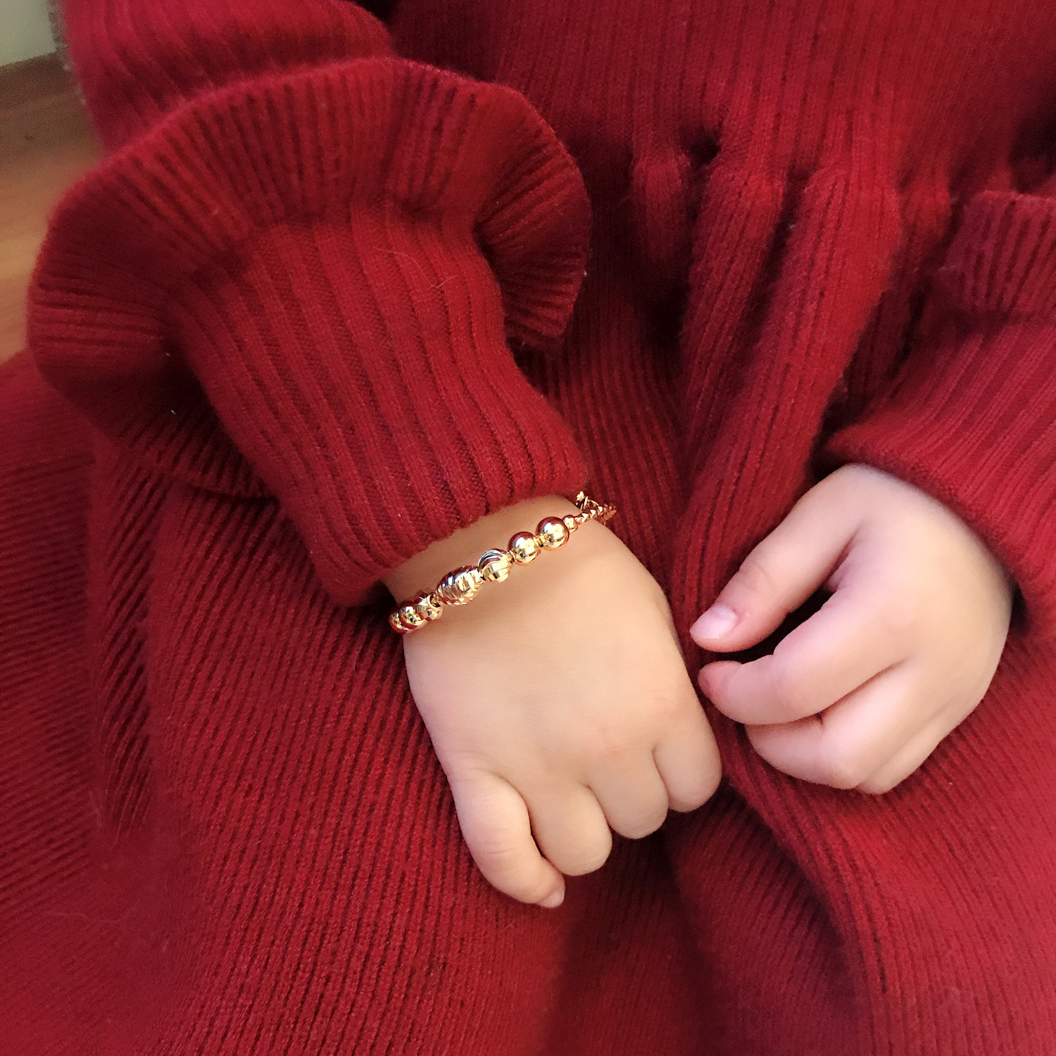 gold plated jewelry imitated 18K gold children's transfer beaded bracelet adjustable push pull gold copper bracelets