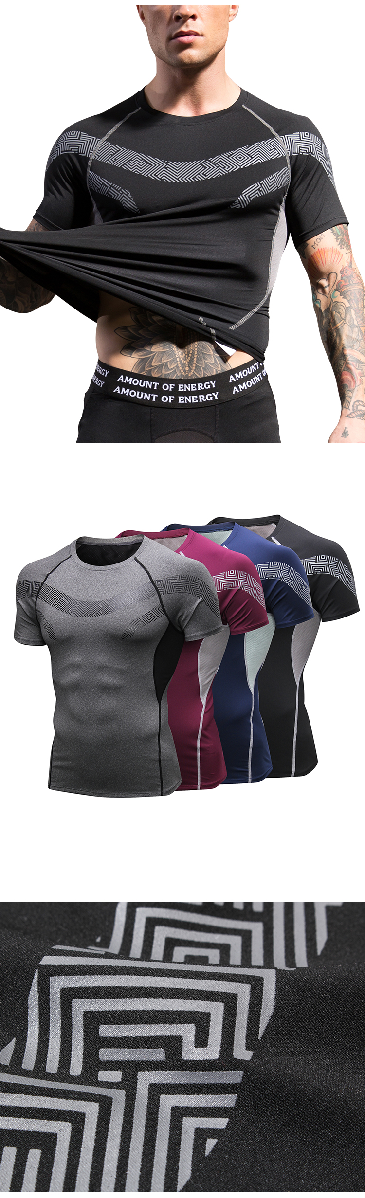 Men's Print Fitness T-shirt Training Running Sportswear Breathable High Elasticity Quick-drying T-shirt Top