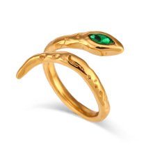 Simple Stainless Steel Gold-Plated Ring with Irregular Opening Snake Design and Personalized Inscription