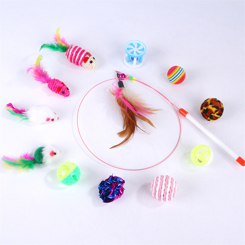 The New Pet Cat Toy Set Rainbow Blue Three-channel Tunnel Through Feather Toys Cat Pet Products