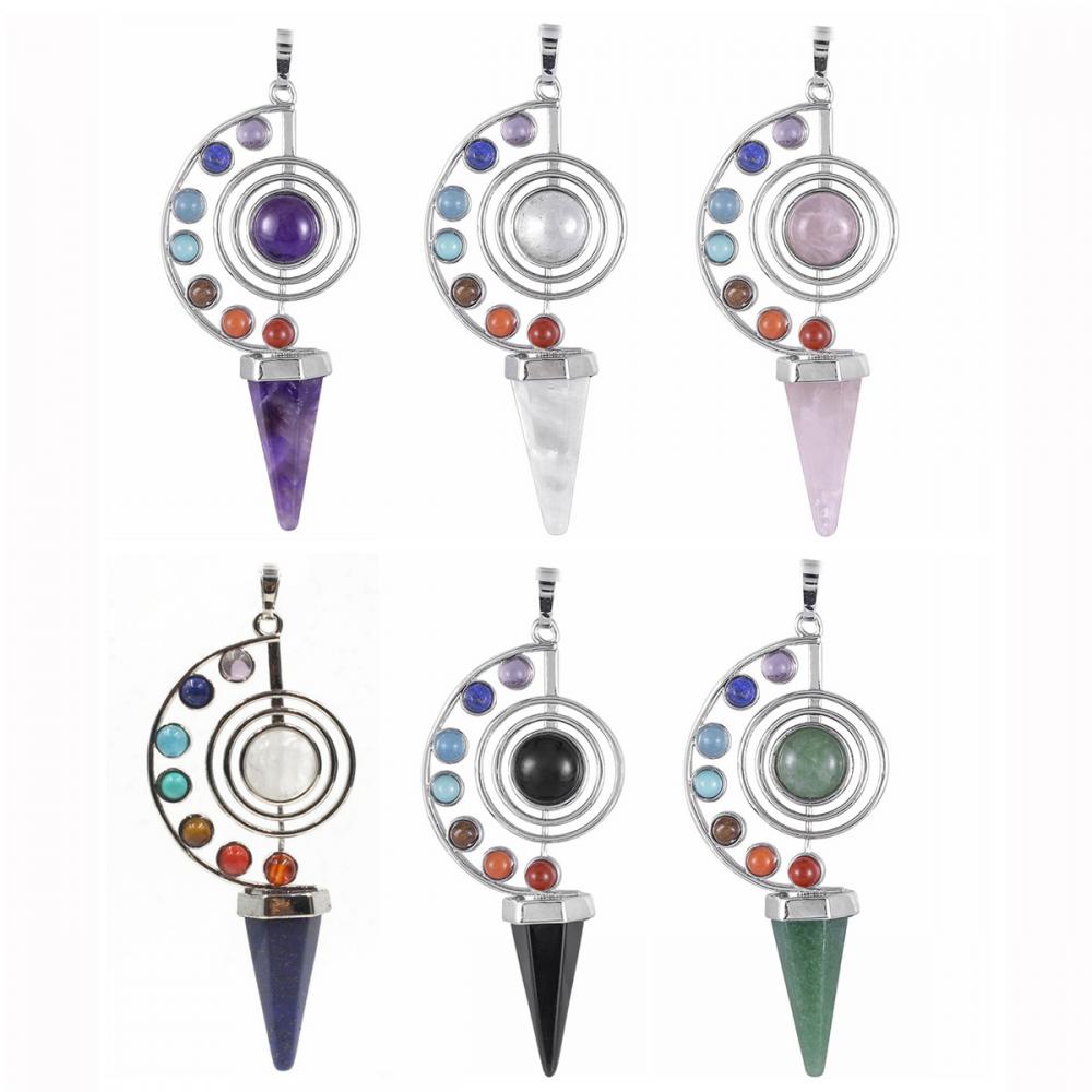 7 Chakra Stone Beads Pendant Collier pour femmes hommes, Point hexagonal unique guérison Crystal Pendulum pour la divination du Reiki