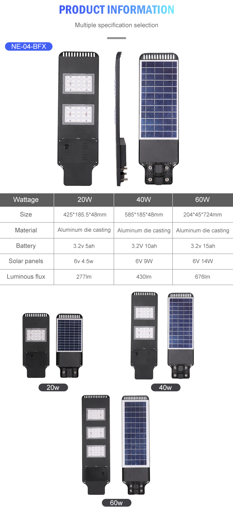 OKELI 20W 40W 60W Outdoor All In One Integrated Radar Sensor Solar LED Street Light