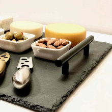 Natural Slate Cheese Board Set with Black Handle Ceramic Knives, 16"x12