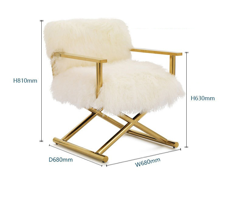 Modern Style Luxurious White Wool Golden Legs Italian Design Chair