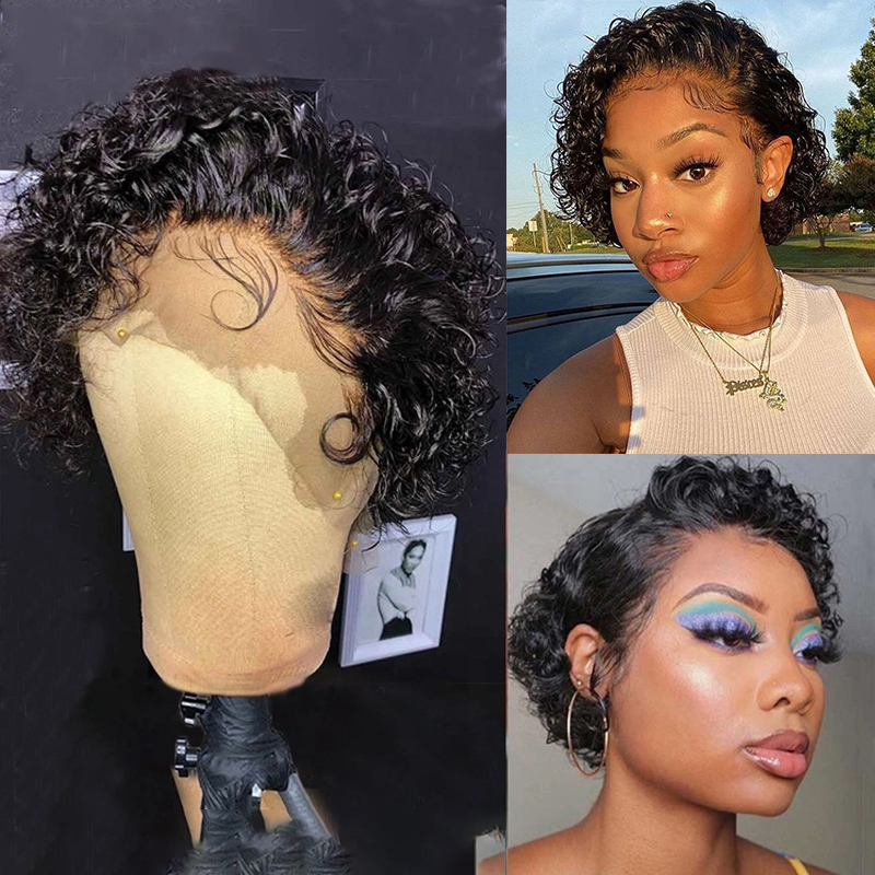 Perruque Pixie Cut Wig Human Hair Curly Bob Short Pixie Cut Lace Wig Bleached Knots Lace Frontal 13x4 Pixie Wig With Baby Hair