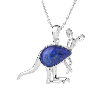 Lapis Lazuli Waterdrop Cabs Silver Kangaroo Pendant Necklace 60CM Chain