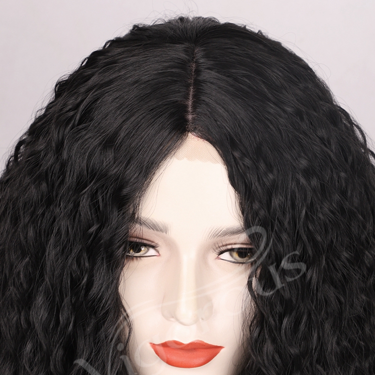 Vigorous Hot Sale Black Kinky Curly Lace Frontal Daily Party High Temperature Fiber Wig Synthetic Hair