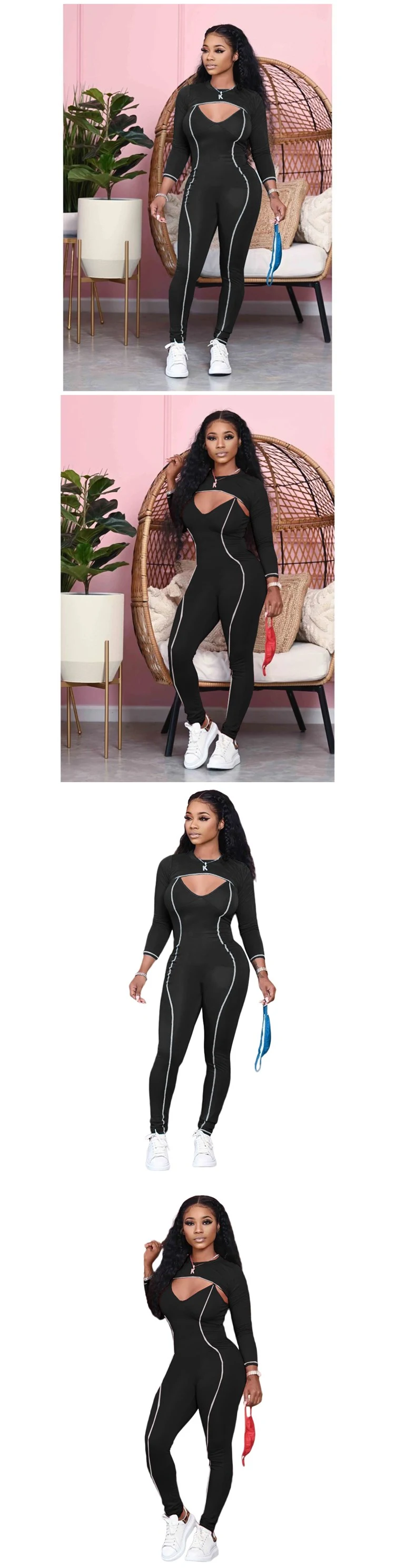 Womens Sexy Bodycon Long Sleeve Jumpsuit 2 Piece Jumpsuits for Women