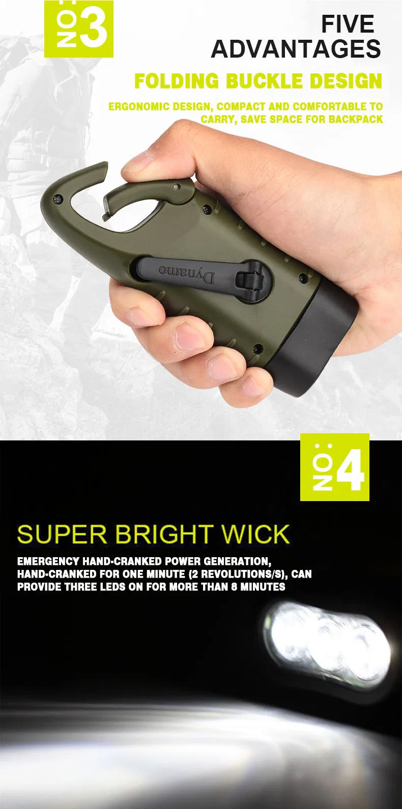 Hand Crank Solar Powered Flashlight Cheap Powerful Emergency Rechargeable Flashlight Crank-Powered Flashlight