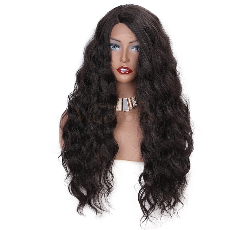 Vigorous Deep Wave Natural Black Wigs Part Side Synthetic Long Wavy Wigs Heat Resistant Fiber Synthetic Lace Front Wig