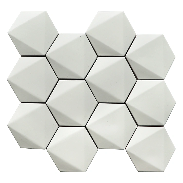 Glossy Pure Cement White Marble 3D Hexagon Tile 2'' Hexagon Marble Mosaic