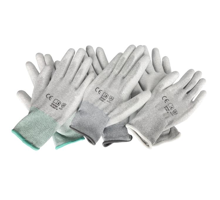 OEM Logo 13 Gauge Polyester Knitted Conductive Carbon Filament PU Coated Anti-static Gloves