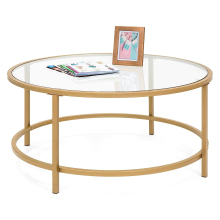 Modern Round Tempered Glass Coffee Table with Satin Trim Metal Frame