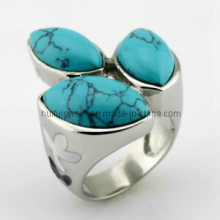 Turquoise Glue Oval Stone Medical Steel Unsex Rings
