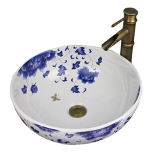 Blue and White Floral Chinese Porcelain Bathroom Sink