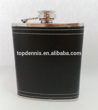 stainless steel mini type hip flask leather cover