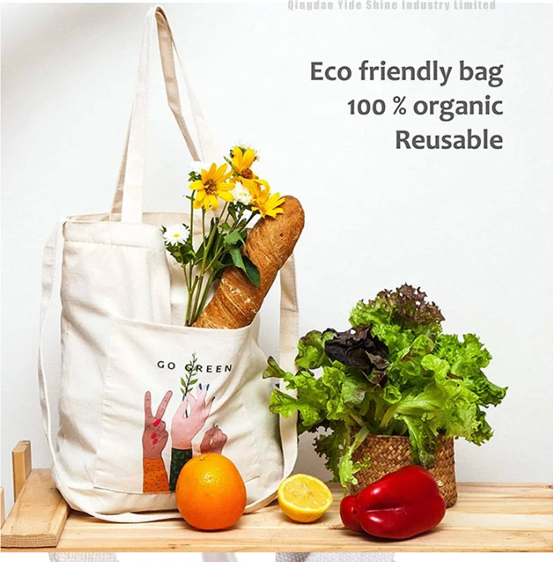 Custom Logo Printed Eco-Friendly Organic Calico Shopping Canvas Tote Bag 100% Cotton