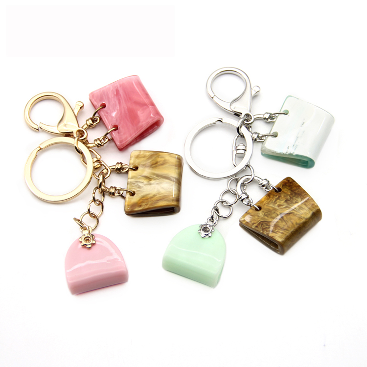 2020 wholesale Bag style acrylic keychain for women mottled pattern key chain