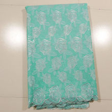 Aqua African Embroidery Lace Fabric , Indoor Ornament