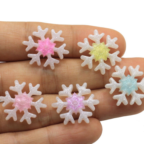 Ποικιλία 22 MM Glitter Snowflake Beads Flatback Resin Christmas Snowflakes Cabochons DIY Hair Bows Crafts Ornaments Decoration