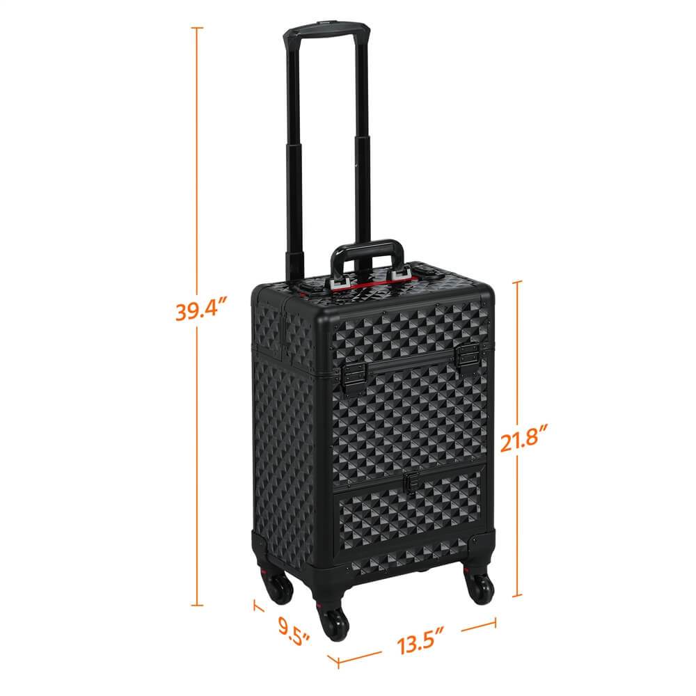 Customized Makeup Trolley Rolling Artist Train Case Makeup Case With Large Sliding Drawer