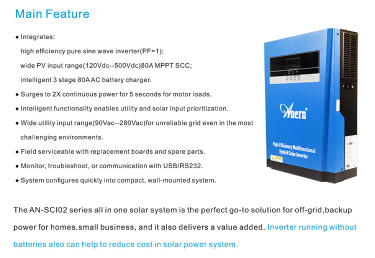 Anern high quality solar inverter/solar power inverter with CE ROHS approved