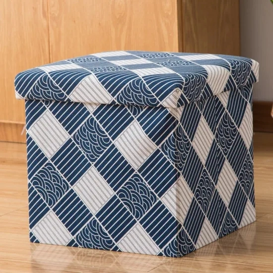 Multifunctional Folding Storage Ottoman Linen Fabric Footrest Coffee Table Toy Box Chest for Bedroom and Living Room