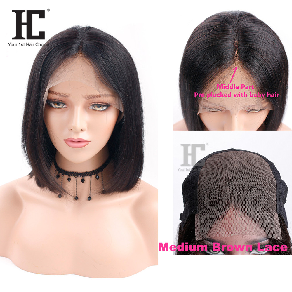 Big Sale Short Bob Cut 4x4 Human Lace Wig Natural Color lace Frontal Wig With Baby Hair In Stock Full Thin Skin Wigs