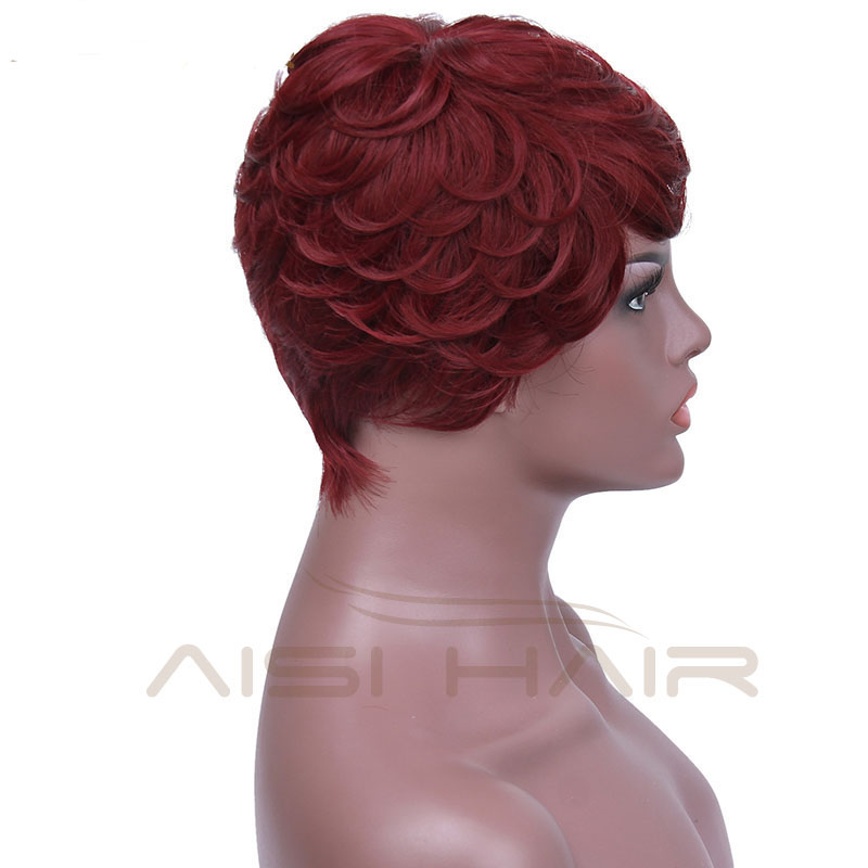 Aisi Hair Wholesale Women Fashion Short Synthetic Red Pixie Cut Wigs For Black Women