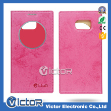 Special design flip leather case for Samsung Galaxy S6 G920 APP smart window case