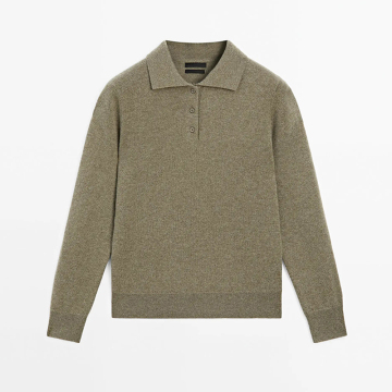 Women's Simple Pure Cashmere Polo Collar Knitted Sweater