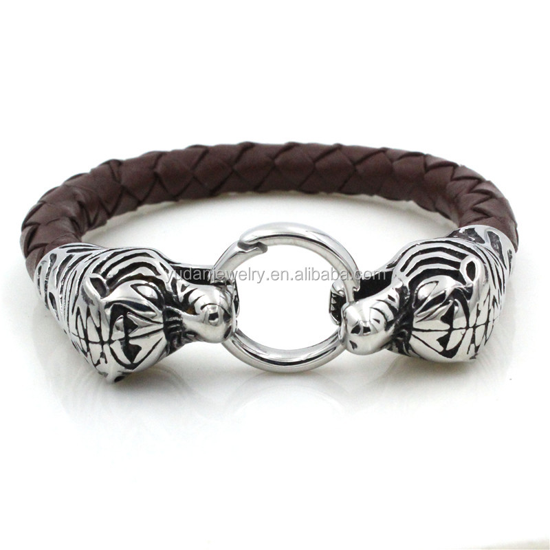 Yudan Custom Stainless Steel Bracelet Leather Tiger