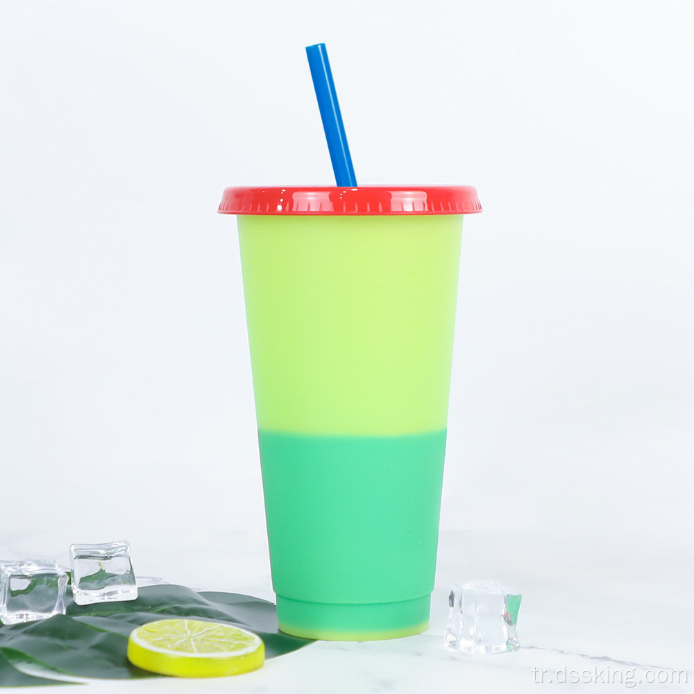 Özel renk değiştirme fincan yeniden kullanılabilir plastik sıska bardak plastik bardağı saman