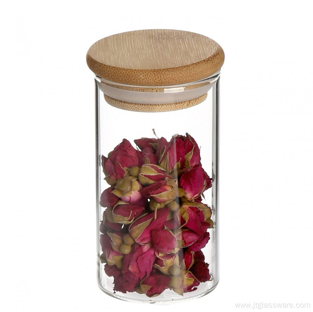 Transparent Food Storage Canister with Wooden Lid