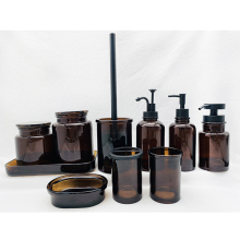 reusable brown plastic bath bottle set